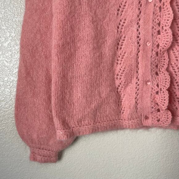 Sezane Cardigan Sweater Womens Small Pink Angie Mohair Wool Knit Crochet Preppy - Picture 5 of 11